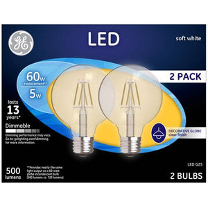 GE 2-Pack 5-Watt LED Soft White Dimmable G25 Light Bulbs