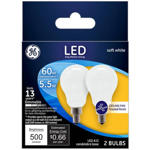 GE 2-Pack 5.5-Watt LED Soft White Dimmable A15 Light Bulbs
