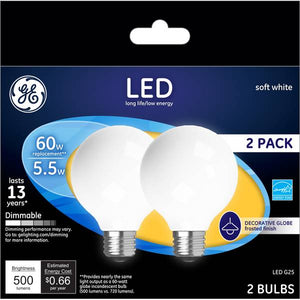 GE 2-Pack 5.5-Watt LED Soft White Dimmable G25 Light Bulbs