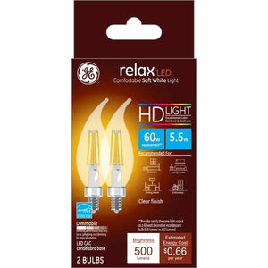 GE 2-Pack 5.5-Watt Relax LED Soft White Dimmable CAC HD Light Bulbs