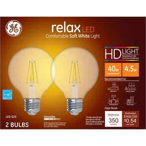GE 2-Pack 4.5-Watt Relax LED Soft White Dimmable G25 HD Light Bulbs