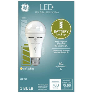 GE LED+ Battery Backup 60-Watt Replacement Soft White A21 Light Bulb