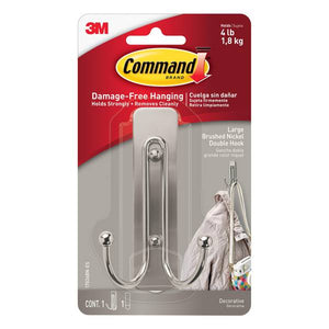 Command Large Brushed Nickel Double Hook
