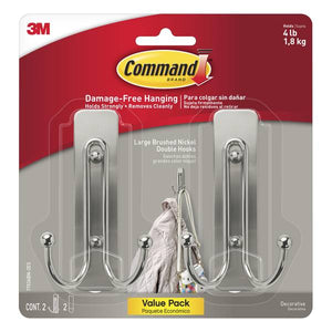 Command 2-Pack Large Brushed Nickel Double Hook