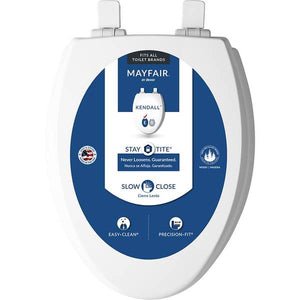 Mayfair KendallElongated Enameled Wood Toilet Seat White Slow-Close Adjustable