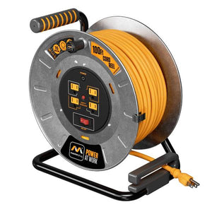 Masterplug 100ft Metal Cord Reel, Retractable Extension Lead with Winding Handle