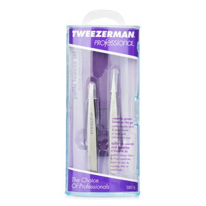 Professional Petite Tweeze Set: Slant Tweezer + Point Tweezer - (With Lavendar Leather Case)
