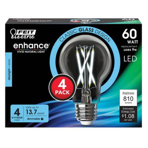 FEIT Electric 4-Pack 9W Daylight White A19 Shape Filament LED Light Bulbs