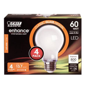 FEIT Electric 4-Count 8.8W Soft White A19 Enhance Dimmable Glass Filament LED