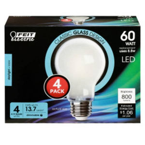 FEIT Electric 4-Count 8.8W Daylight A19 Dimmable Enhance Glass Filament LED