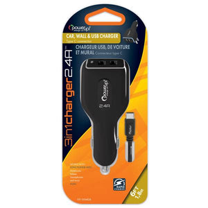 Power Up 2.4a Type C 3-Way Charger