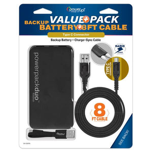 Power Up Value Pack USB Type C Cable 8' Backup Battery
