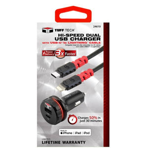 Tuff Tech 32W PD Dual Charger with 4' USB-C to Lightning Cable
