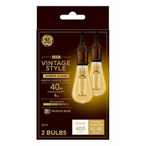 GE 2-Count LED Vintage Medium Base Clear Amber Light Bulb