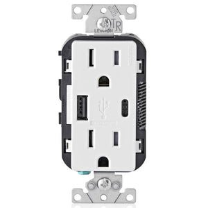 Leviton Decora 5.1A 5V White Type A/Type C USB Charging Outlet