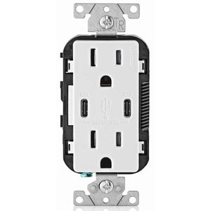 Leviton 15A White 2-Port USB Charging Outlet with 5-15R Tamper-Resistant Duplex Outlet