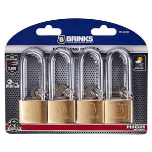 Brinks 4-Pack 40mm 2" Shackle Solid Brass Keyed Lock