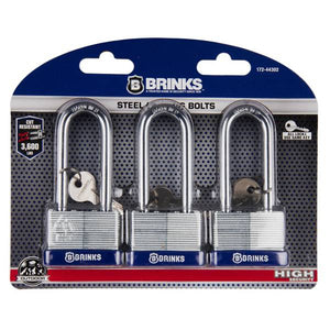 Brinks 3-Pack 44MM 2-3/8" Shackle Laminated Steel Keyed Padlock