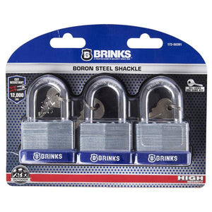 Brinks 3-Pack 50mm Laminated Steel Padlock with Boron Shackle