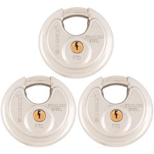 Brinks 3-Pack 70MM Stainless Steel Keyed Discus Padlock