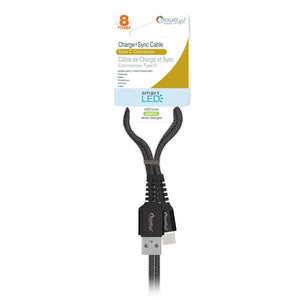 Power Up 8ft Smart LED Braided Cable Type C, Black