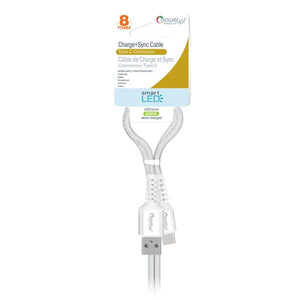 Power Up 8ft Smart LED Braided Cable Type C, White
