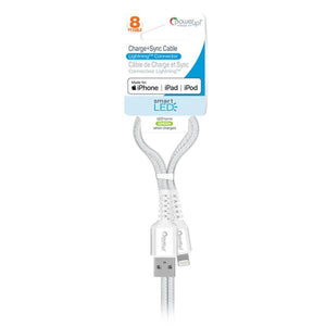 Power Up 8ft Smart LED Braided Cable MFI 8-pin, White