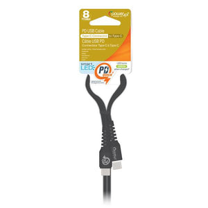 Power Up 8ft Smart LED Braided Cable Type C to Type C, Gray