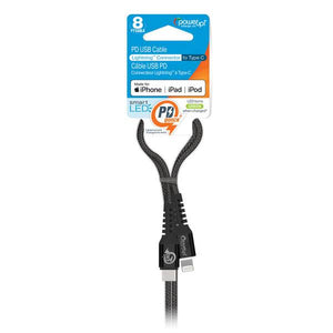 Power Up 8ft Smart LED Braided Cable Type C to MFi 8-pin, Black