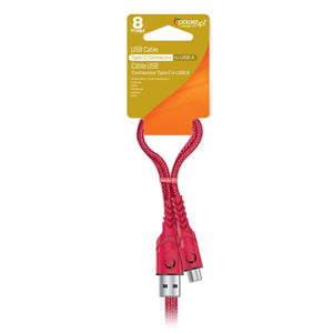 Power Up 8ft Braided Cable Type C, Red