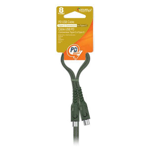 Power Up 8ft Braided Cable Type C to Type C, Green