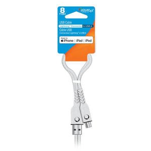 Power Up 8ft Braided Cable MFi 8-pin, White