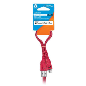 Power Up 8ft Braided Cable MFi 8-pin, Red
