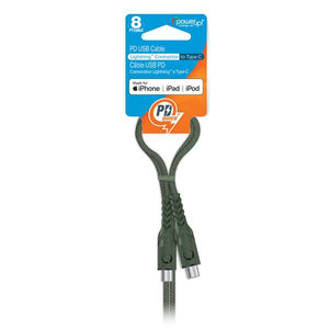 Power Up 8ft Braided Cable Type C to MFi 8-pin, Green