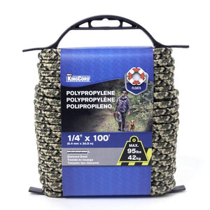King Chain 1/4" x 100' Diamond Braid Polypropylene Rope, Camouflage