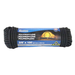King Chain 3/8" x 100' 32-Strand Diamond Braid Polypropylene Rope, Black