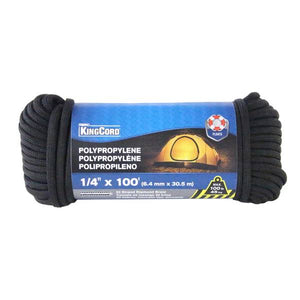 King Chain 1/4" x 100' 32-Strand Diamond Braid Polypropylene Rope, Black