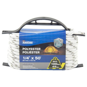 King Chain 1/4" x 50' Diamond Braid Polyester, White/Gray