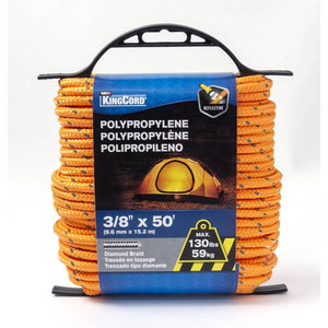 King Chain 3/8" x 50' Diamond Braid Polypropylene Rope, Reflective Orange