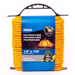 King Chain 1/4" x 100' Diamond Braid Polypropylene Rope, Reflective Orange