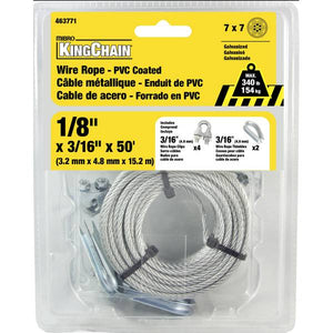 King Chain 1/8" x 3/16" x 50' 7 x 7 PVC Coated Wire Rope