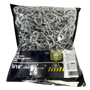 King Chain 5/16" x 20' Grade 30 Zinc Proof Coil Chain