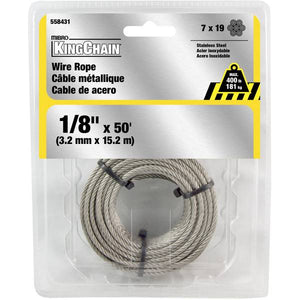 King Chain 1/8" x 50' 7 x 19 Stainless Steel Wire Rope