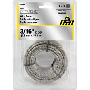 King Chain 3/16" x 50' 7 x 19 Stainless Steel Wire Rope
