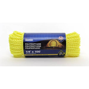 King Chain 1/4" x 100' Twisted Polypropylene Rope, Yellow