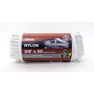 King Chain 3/8" x 50' Diamond Braid Nylon Rope, White