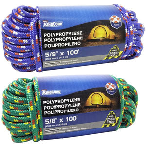 King Chain 5/8" x 100' Polypropylene Diamond Braid- Rope, Assorted Colors