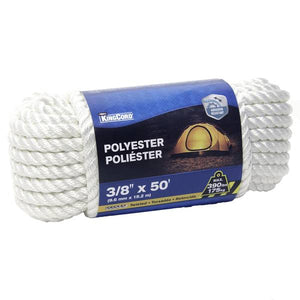 King Chain 3/8" x 50' Twisted Polyester Rope, White