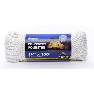 King Chain 1/4" x 100' Twisted Polyester Rope, White