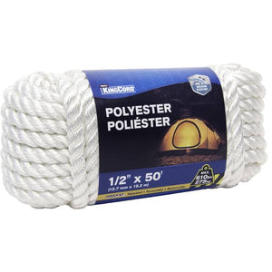 King Chain 1/2" x 50' Twisted Polyester Rope, White